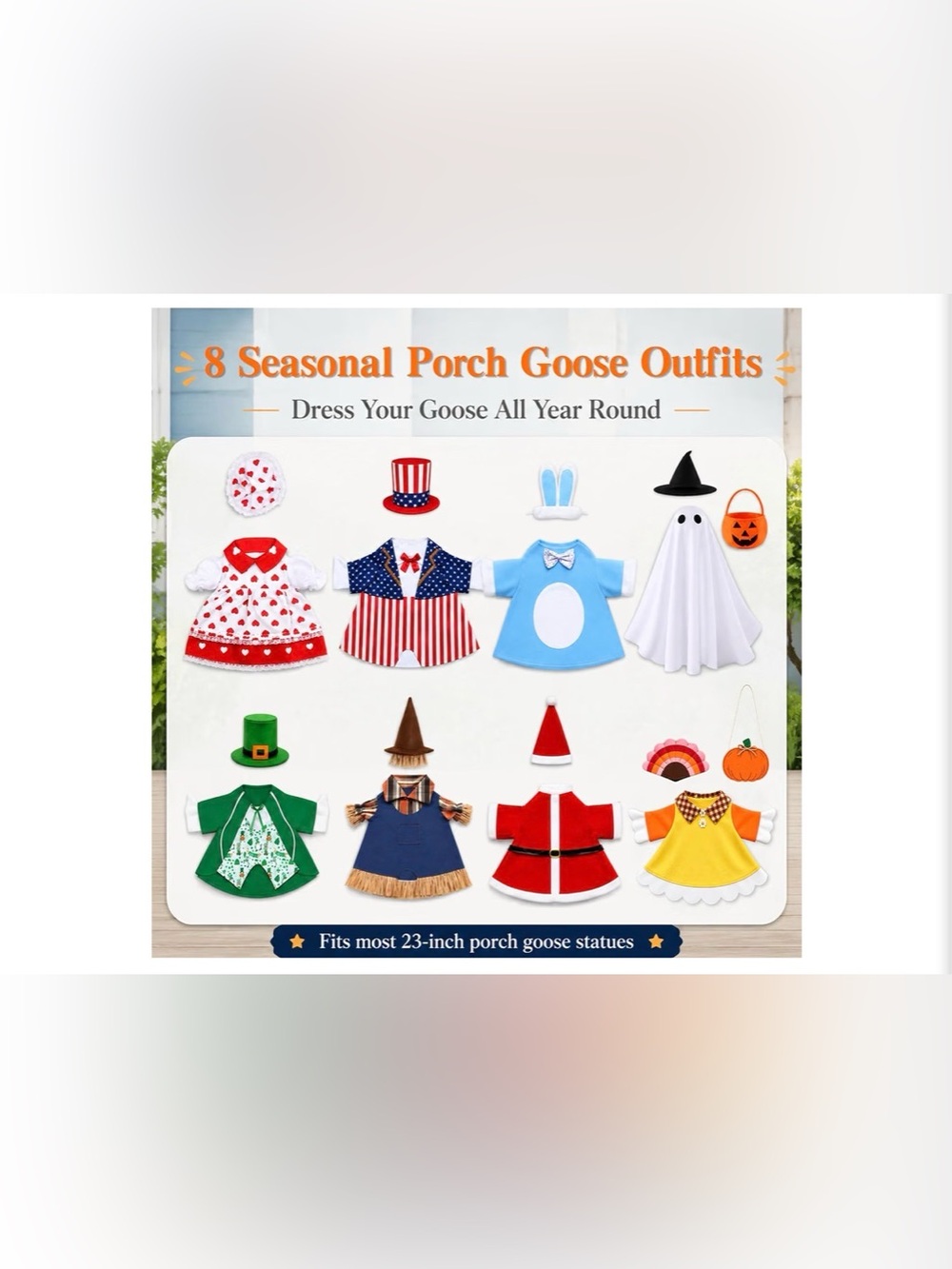 8pc Costume for 23” Porch Goose - Multi-Color Holiday Dress-Up Set NEW - Picture 2 of 6